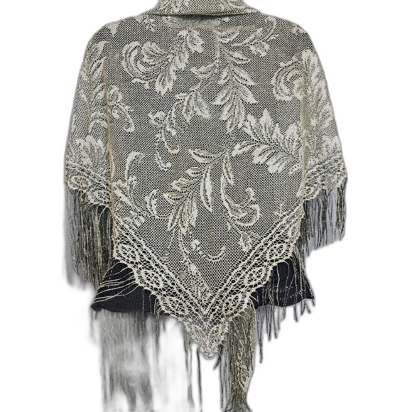 Cejon Witchy Shawl Lacy Fringe Black and Gold Formal Evening Scarf Romantic - Picture 3 of 7
